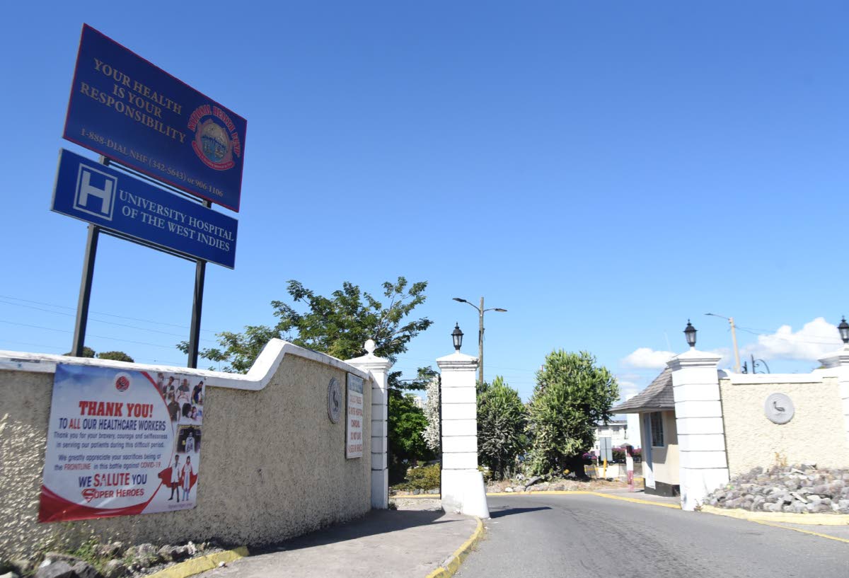 The main entrance to the University Hospital of the West Indies in St Andrew.