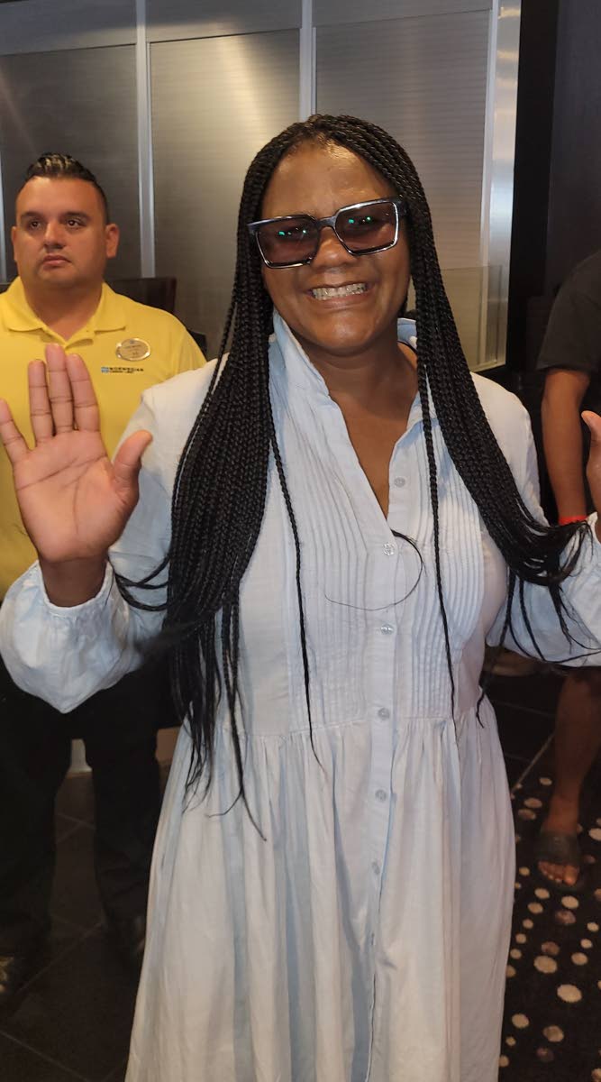 Minister Marion Hall is all smiles for the camera. She delivered one of the cruise’s first Easter Sunday Resurrection sermons at sea.