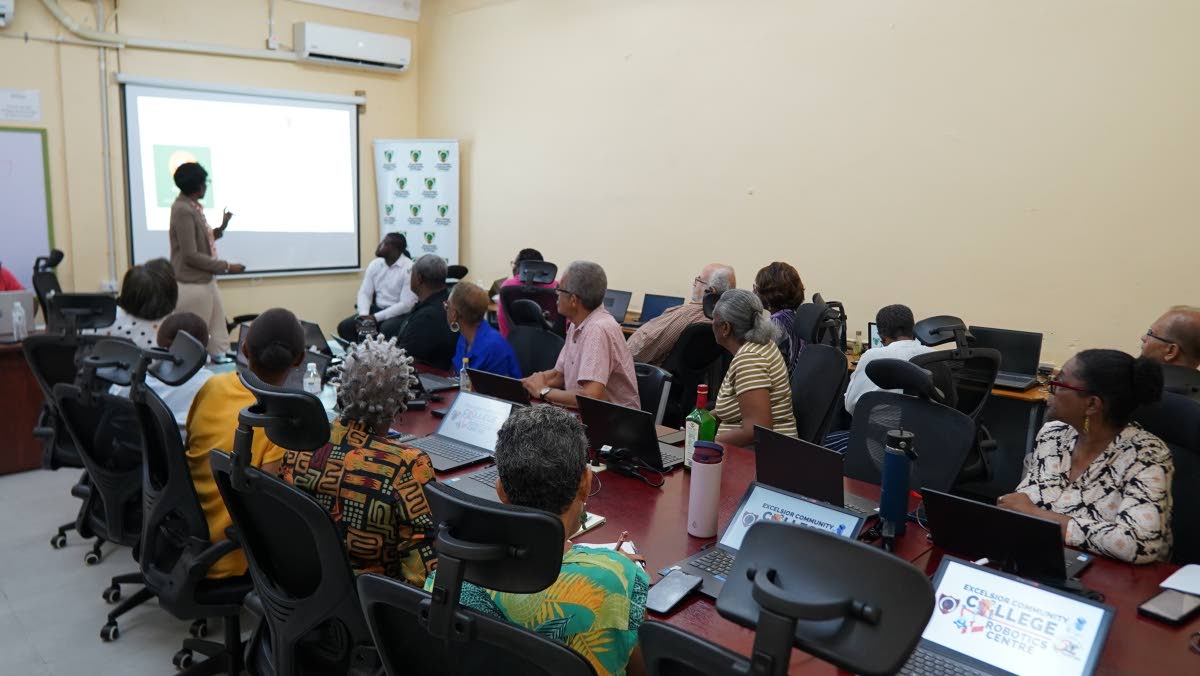 Participants at the three-day training programme for seniors in the use of artificial intelligence at the Eureka Road, St Andrew campus of the Excelsior Community College last Tuesday.