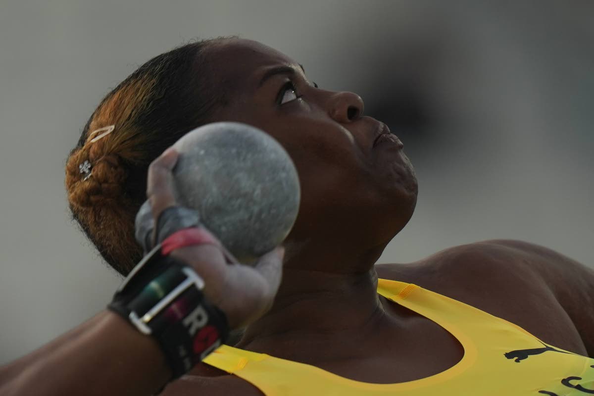 Jamaica’s Lloydricia Cameron competes in the women’s shot put.