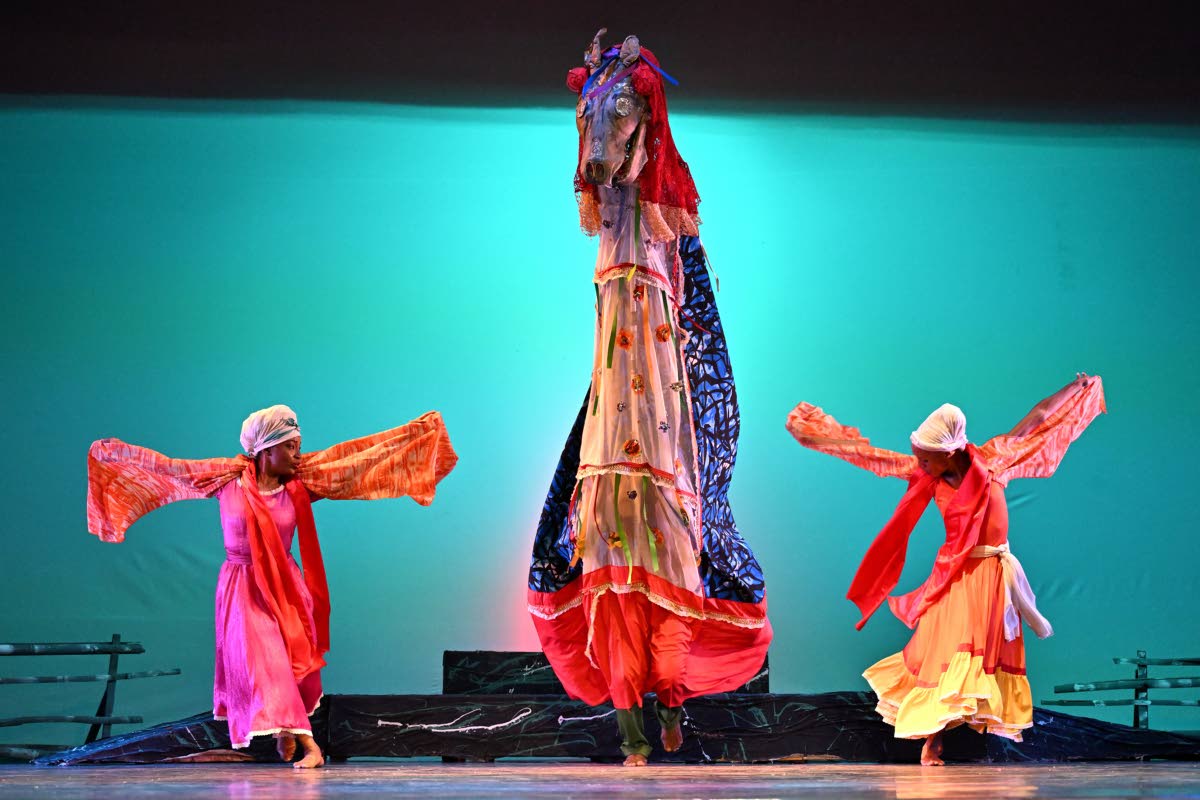 Dancers perform ‘Gerrehbenta’ (1983), choreographed by Rex Nettleford. 