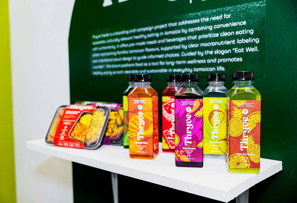 Packaging created for Thryve Foods, the brand developed by Kimberley Jones as her final-year graphic design project at the Edna Manley College of the Visual and Performing Arts.