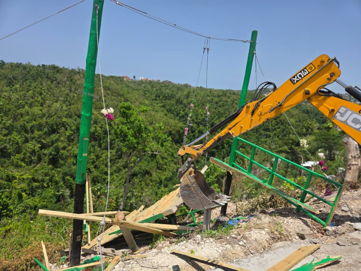A demolition exercise by the St James Municipal Corporation at the Montego Bay Giant Swing tourism attraction on August 5, 2026.