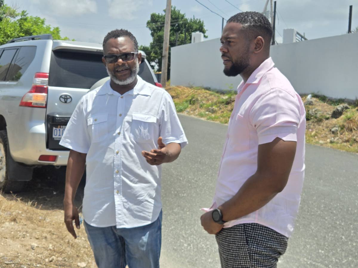Acting chief engineer Pete Jackson (left) and Mayor Richard Vernon at the location in Norwood Pen where the giant swing was demolished