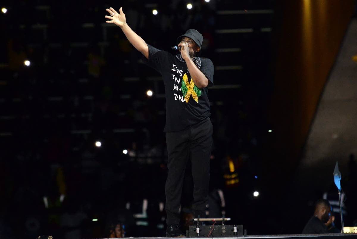 Busy Signal lights up the Grand Gala stage during the 64th Independence Day celebrations at the National Stadium.