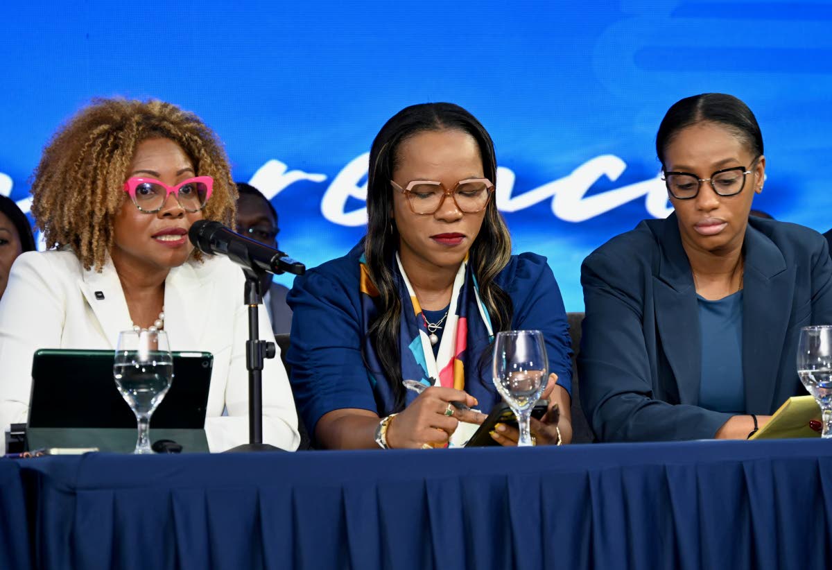 From left: Dr Dana Morris-Dixon, minister of education, skills, youth and information; Kasan Troupe, permanent secretary in the Ministry of Education; and Rhoda Moy Crawford, state minister in the education ministry, sit on the panel at the third and final