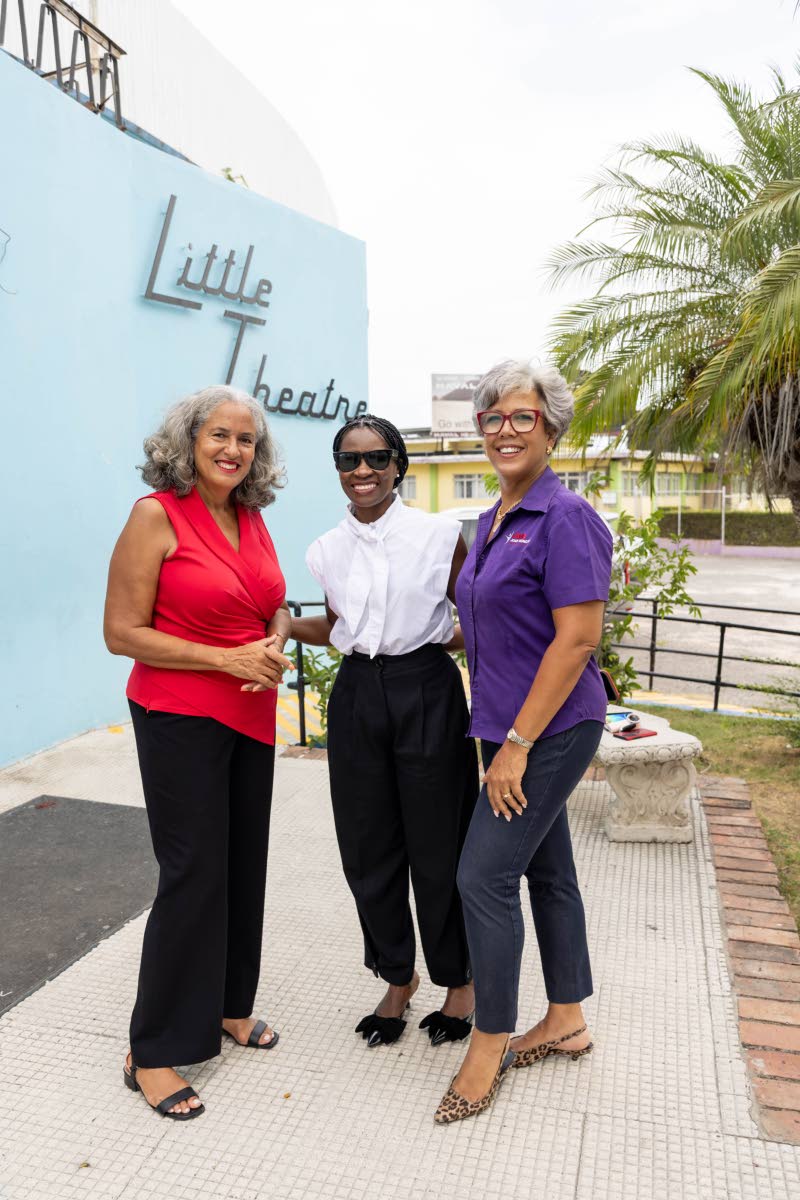 (From left) Donna Duncan-Scott , group chief culture and human development officer at JMMB Group; Marisa Benain, executive director of Little Theatre; and Kim Mair, CEO of the JMMB Joan Duncan Foundation pause for a photo during a recent tour of the Little