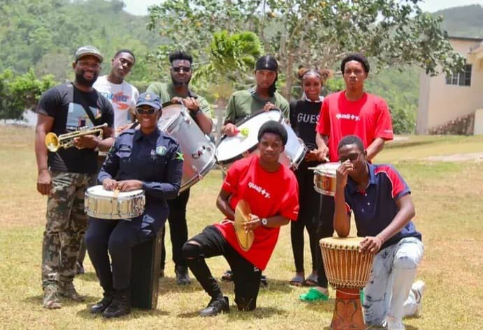 Some of the participants in the music group at the camp. 