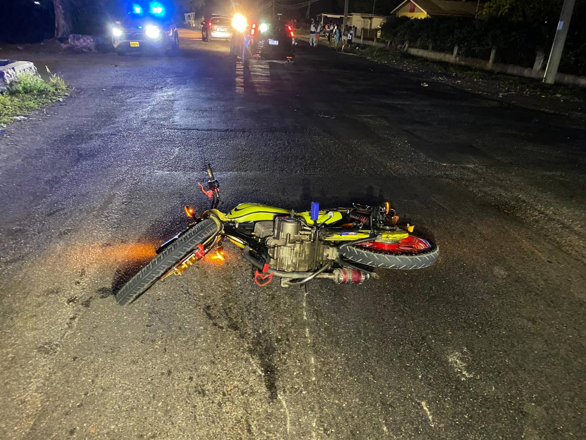 A motorcycle that was involved in a crash along Swansea main road in Clarendon on Friday, September 4, 2026.