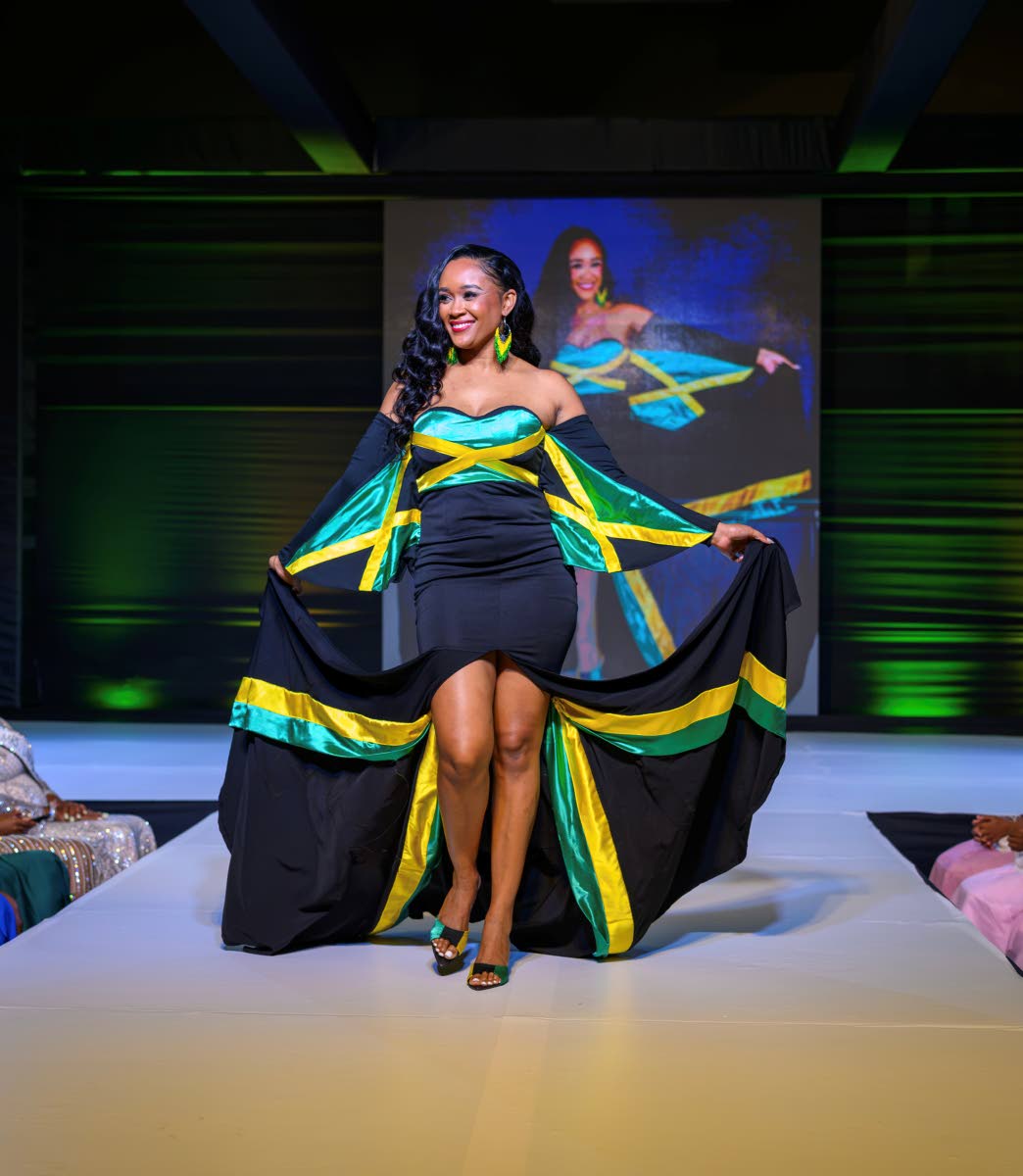 Dr Alicia Swaby Spencer embraces the spirit of Jamaica as she models a vibrant Jamaica-inspired creation during the 2026 Mrs Jamaica Universe coronation. 