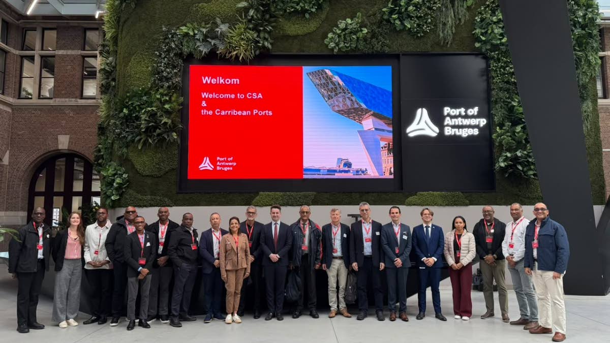 Caribbean port and maritime leaders, with representatives of the Caribbean Shipping Association (CSA) and the Inter-American Development Bank (IDB), at the Port of Antwerp-Bruges during the CSA–IDB study visit to ports in the Netherlands and Belgium, Sep