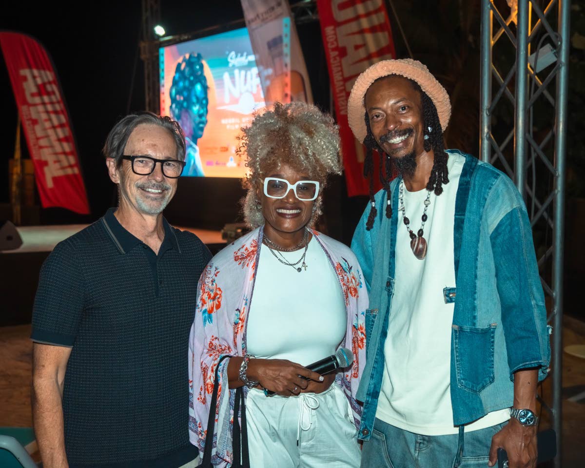 Delighted to kick off year seven of the annual event, NUFF festival founder and guiding light Gareth Cobran (right) rubs shoulders with Skyark Negril Beach Resort Co-Founder Paul Salmon (left) and NUFF FIlm Festival Director Nadean Rawlins.