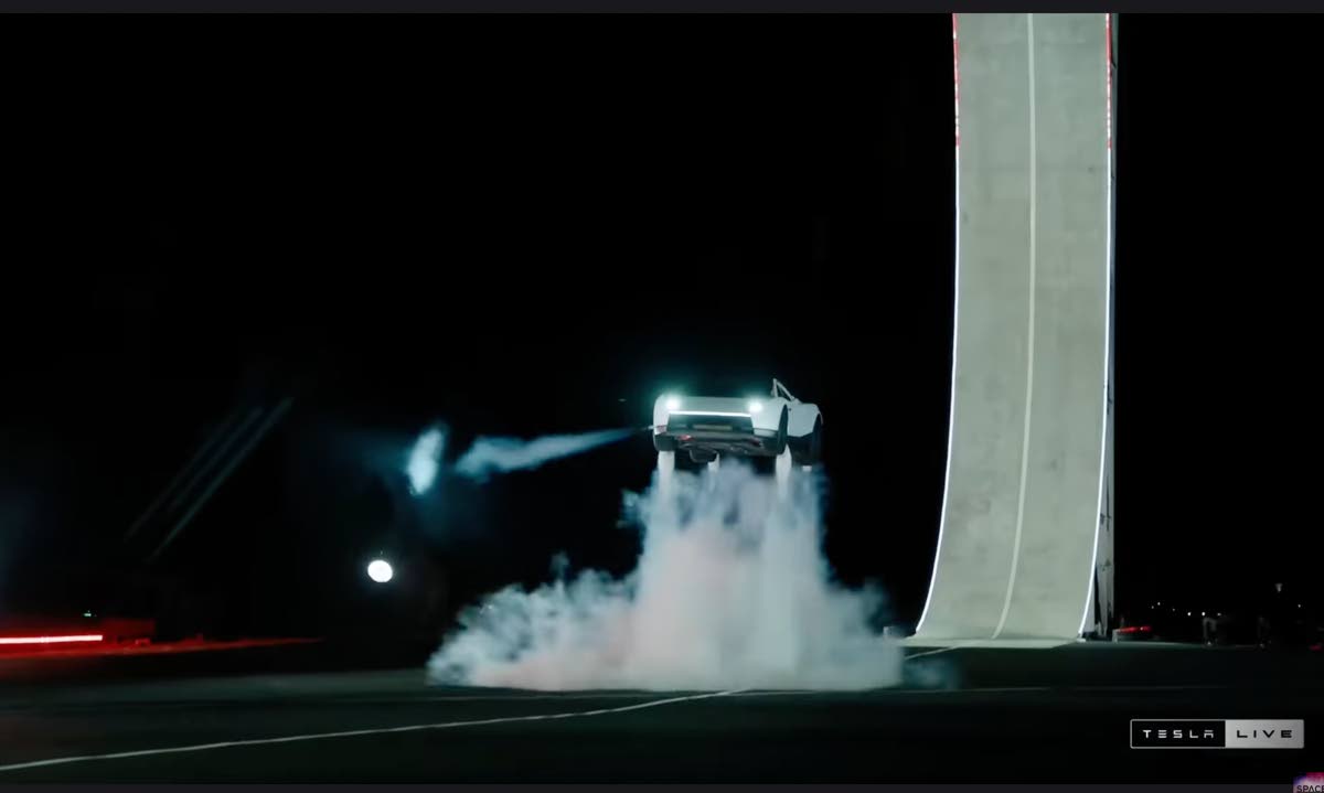 This image, taken from video from @VideoFromSpace, shows Tesla unveiling its new Roadster sports car in McGregor, Texas, on Thursday, October 15. AP
