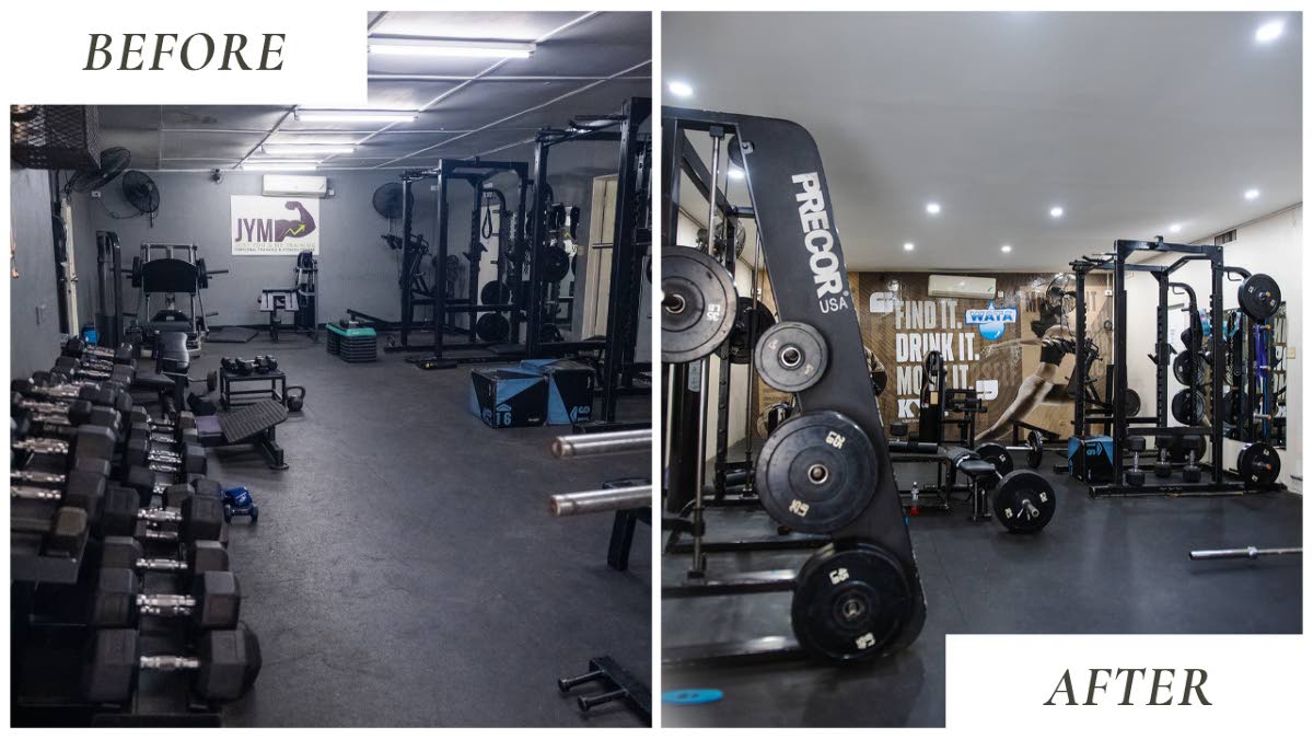 One of the primary workout areas features a mural sponsored by WATA.