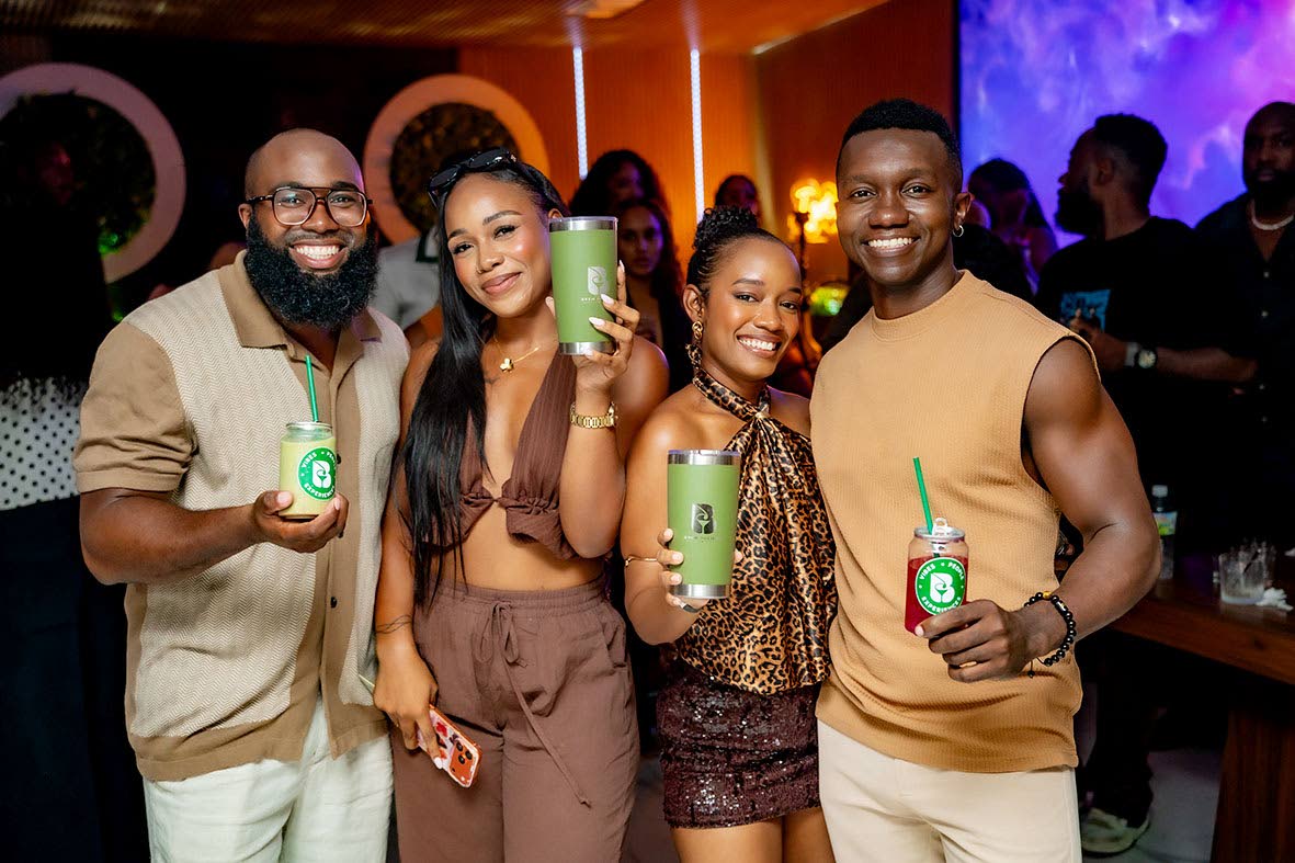 The event conceptualisers and promoters, Chad Graham-Haynes (left) and Ryan Riley (right), are joined by patrons Shanette Stewart (second left) and Chris-Anne Rowe.
