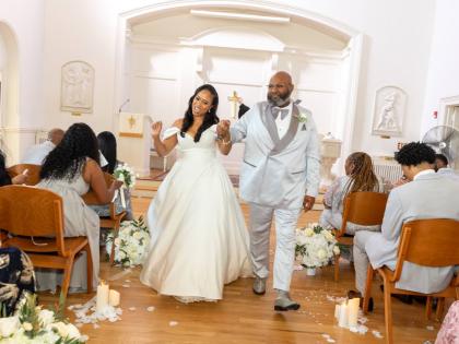 The happy couple, Michael and Yvonne, skipped out of The Presbyterian Church of Morristown after exchanging vows.