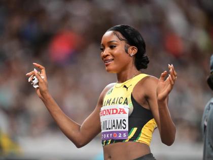 Stacey-Ann Williams of Jamaica  moments after placing second in her 400 metres heat in a personal-best 49.59 seconds on day two of the 2025 World Athletics Championships in Tokyo, Japan. 