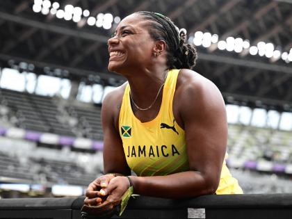 Nayoka Clunis sports her trademark smile on day two of the World Athletics Championships in Tokyo, Japan.