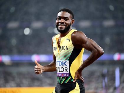 Christopher Taylor of Jamaica moments after  competing in heat four of the men’s 200-metre qualification round at the World Athletics Championships inside the Japan National Stadium in Tokyo yesterday. Taylor finished third, qualifying with a personal be