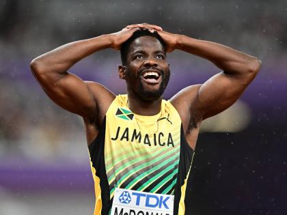 Rusheen McDonald of Jamaica moments after competing in the men’s 400 metres final at the World Athletics Championships in Tokyo, Japan, yesterday. McDonald placed just outside a podium spot in fourth with a time of 44.28 seconds.
