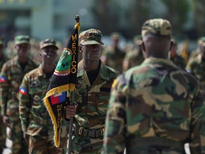 Haitian soldiers attend a closing ceremony at the end of their military training provided by the Mexican Army, in San Miguel de los Jagüeyes, Mexico.