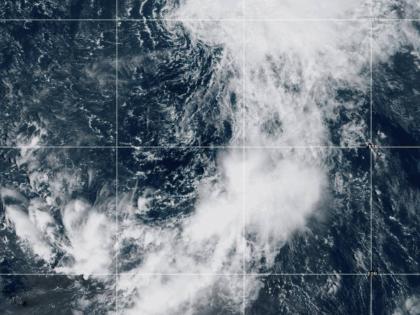 This GOES-19 GeoColor satellite image taken Wednesday, September 17, 2025 at 10:40 a.m. EDT, and provided by NOAA, shows Tropical Storm Gabrielle in the tropical Atlantic Ocean. (NOAA via AP)