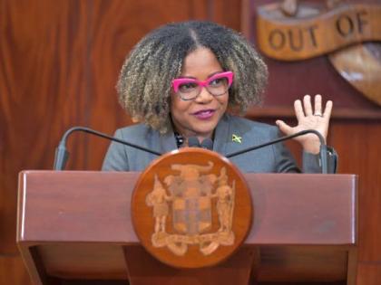 Minister of Education, Skills, Youth and Information, Senator Dana Morris Dixon, speaking at a post-Cabinet press briefing at Jamaica House on October 1.