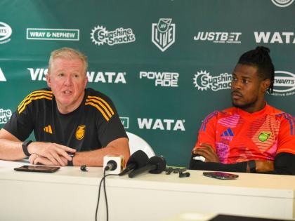 Reggae Boyz coach Steve McClaren (left) and captain and goalkeeper Andre Blake.