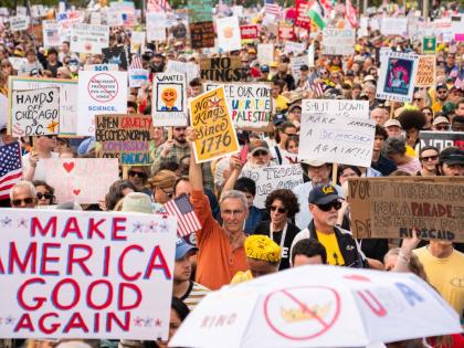 Crowds gather to listen to Senator Bernie Sanders, during a No Kings protest, Saturday, October 18, 2025, in Washington DC. 