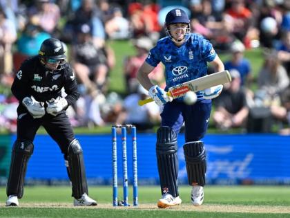  England’s Harry Brook bats during the One Day International match between New Zealand and England in Mt Maunganui, New Zealand, yesterday.