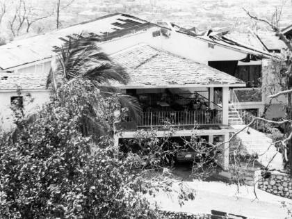 Roofs damaged by Hurricane Gilbert on September 12, 1988.