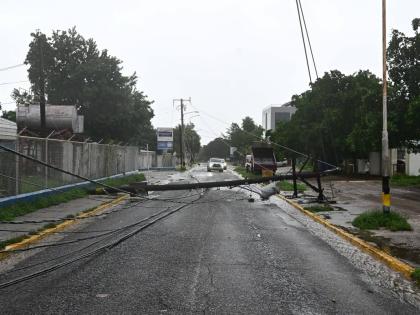 A downed power pole in the vicinity of the Bustamante Hospital for Children on Arthur Wint Drive in St Andrew during the passage of Hurricane Melissa on October 28.