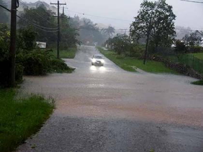 Flood waters along Ward Avenue in Mandeville, Manchester from Hurricane Melissa.