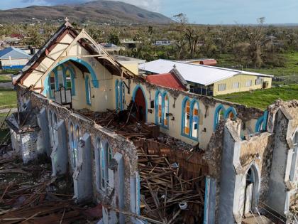 The church of Lacovia Tombstone sits damaged in the aftermath of Hurricane Melissa.