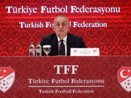 Turkish Football Federation president Ibrahim Haciosmanoglu at a news conference in Istanbul, Turkey on Monday, October 27, 2025. 