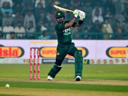 
Pakistan’s Babar Azam plays a shot during the third T20 cricket match against South Africa in Lahore, Pakistan, yesterday.