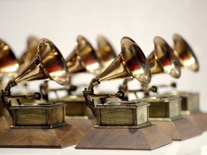 Grammy Awards on display.