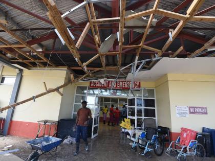 The entrance to the Accident and Emergency department at the Falmouth Hospital in Trelawny, which was extensively damaged during the passage of Hurricane Melissa, is shown in this October 30 file photograph. 