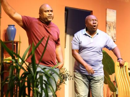 Rising theatre star, Tesfa Edwards (left) in his role as Ephraim, the son of Jonas (Oliver Samuels) in the play ‘Di Prodigal Son’.