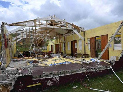This photo shows a house damaged by Hurricane Melissa in New Works, Westmoreland.
