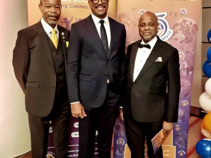 Professor Kevin Fenton CBE (centre), the recipient of the Sir Geoff Palmer Award is joined by Reach Society’s chairman Dr Dwain Neil OBE (left) and Jamaica’s High Commissioner, Alexander Williams.