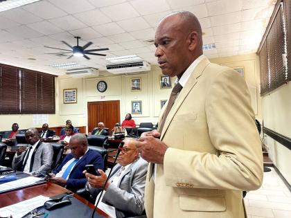 Councillor Anthony O’Connor, who represents the Crofts Hill division, addressing last Thursday’s sitting of the Clarendon Municipal Corporation.