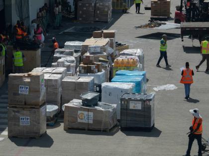 Humanitarian aid sits on the tarmac at the Norman Manley International Airport in Kingston, Jamaica in the aftermath of Hurricane Melissa.
