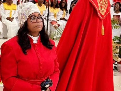 Bishop Lois Manradgh during her ordination as assistant bishop of the Jamaica Free Baptist Churches.