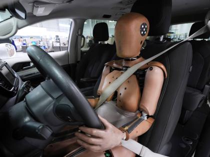 AP
A ‘female’ crash test dummy is shown in a driver’s seat at Humanetics in Farmington Hills, Michigan, USA, June 10, 2025.