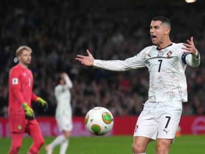 Portugal’s Cristiano Ronaldo reacts during a World Cup 2026 group F qualifying football match against Ireland in Dublin on Thursday, November 13.