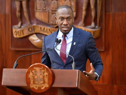 Assistant General Manager for Corporate Communications and Public Affairs of the National Housing Trust, Dwayne Berbick, addressing a special press briefing on Hurricane Melissa recovery at the Office of the Prime Minister in St Andrew on November 26.
