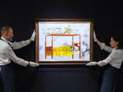 A painting by Frida Kahlo titled ‘El sueño (La cama)’ or ‘The dream (The bed)’, is displayed at Sotheby’s auction rooms in London.