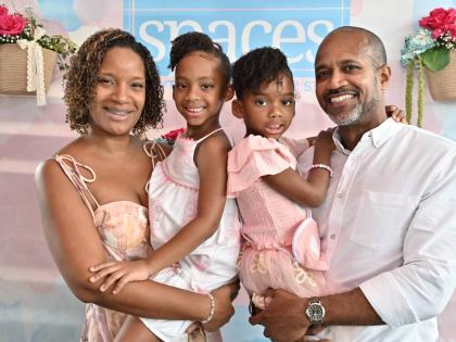 Forming a big part of Janelle Pantry-Coke’s support system are her husband, Dylan Coke, and their daughters, Amari (second left) and Zein. Pantry-Coke, the founder of Spaces Jamaica, marked 18 years in 2025 with a heartfelt brunch and charity auction, tu