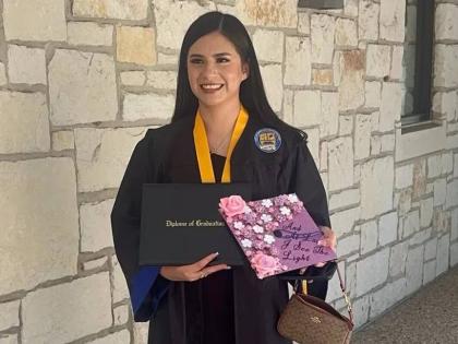 In this undated photo provided by her attorney, Todd Pomerleau, Any Lucia Lopez Belloza celebrates her high school graduation in Texas.